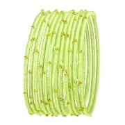 Sunsoul By Touchstone "Silk Thread Bangle Collection" Indian Bollywood Handcrafted Faux Silk Thread with Golden Beads Exotic Passionate Pistachio Designer Bangle Bracelets Set of 12 For Women.