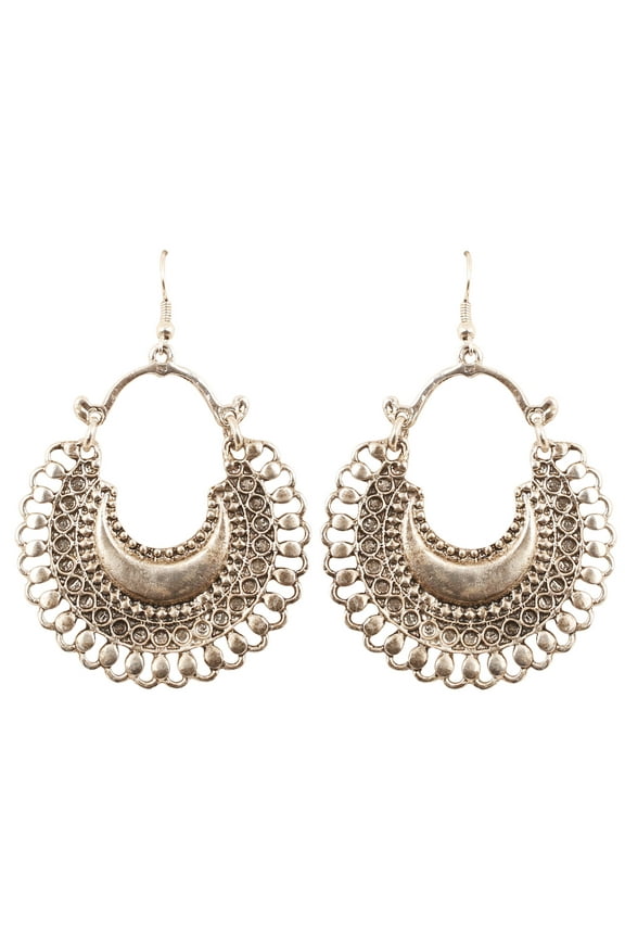 by Touchstone "Tribal Bohemian Chic" Gypsy Indian Jewelry-Afghani Chand Baali Moon Theme Designer Chandelier Earrings For Women In Oxidized Silver Tone.