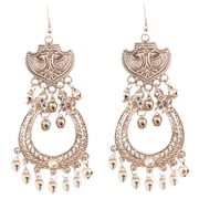 Sunsoul by Touchstone "Tribal Bohemian Chic" Indian Bollywood Ethnic Afghani Peacock Theme Fine Embossing Designer Jewelry Long Chandelier Earrings In Silver Tone For Women.
