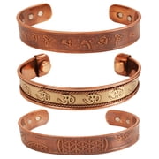 Sunsoul by Touchstone copper magnetic bracelet tibetan style. hand forged with solid and high gauge pure copper. set of 3 different designs with Celtic Om Namah Shiva Mani Padme Hom Celtic Inscribed.