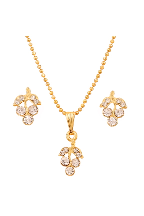by Touchstone Alloy Leaf Motif White Rhinestone Pretty Pendant Set in Gold Tone for Women