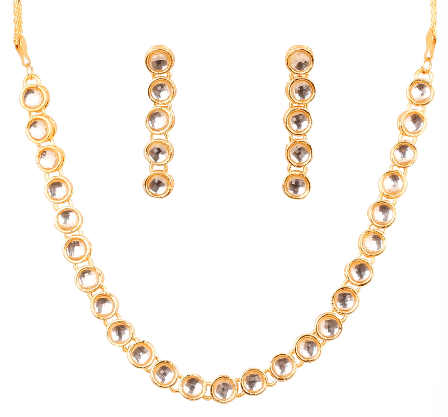 Touchstone Set Collana E Orecchini In Lega Con Strass – Ispirazione Indiana Polki Kundan, Turchese Finto E Bianco, Per Sposa - 3