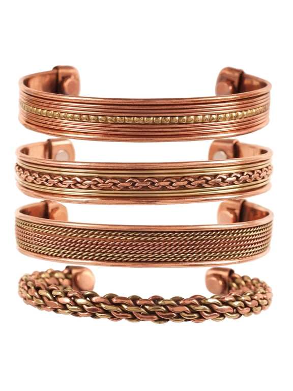 by Touchstone Copper magnetic bracelet Tibetan style. Hand forged with solid and high gauge pure copper. Set of 4 different designs.