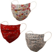 Sunsoul by Touchstone Floral Filter Pocket Nose Bridge Double Layer Cotton Face Mask Reusable Machine Washable for Women (Pack of 3). Red Blue White