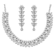 Sunsoul by Touchstone Hollywood Glamour white crystals paisley motif grand jewelry necklace in silver tone for women