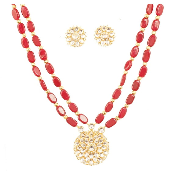 Sunsoul by Touchstone Indian Bollywood Kundan Polki Oval Shape Red Onyx Double Line Pretty Necklace Set In Gold Tone For Women.