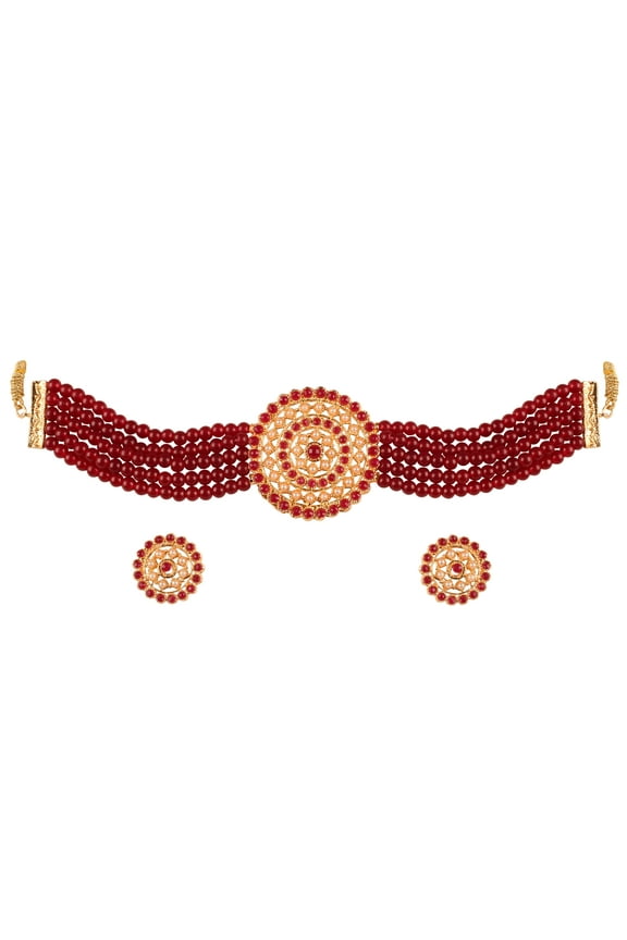 by Touchstone Indian Bollywood Royal Look Studded Faux Pearls Ruby Designer Jewelry Choker Necklace Set In Gold Tone For Women