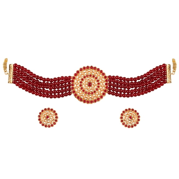 Sunsoul by Touchstone Indian Bollywood Royal Look Studded Faux Pearls Ruby Designer Jewelry Choker Necklace Set In Gold Tone For Women