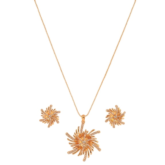 Sunsoul by Touchstone Indian Bollywood Trendy Fashion Exotic Look Sunflower White Rhinestone Designer Jewelry Pendant Set In Gold Tone For Women.