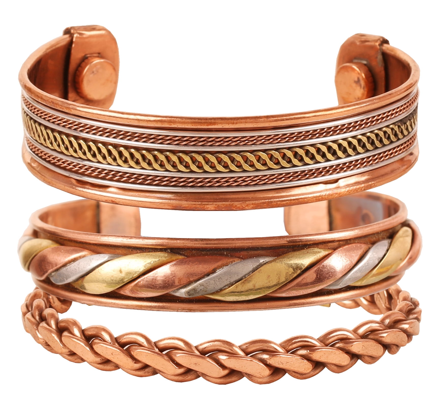 Sunsoul by Touchstone Indian Copper Brass Yoga Meditation 3 Elite Metal Bracelets Jewelry for All.