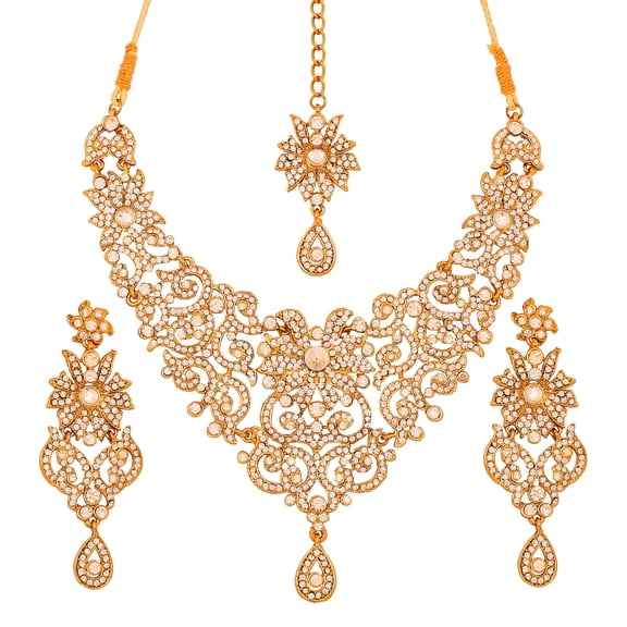 Sunsoul by Touchstone Indian Handcrafted Filigree Rhinestone Jewelry Gold Tone Necklace For Women.