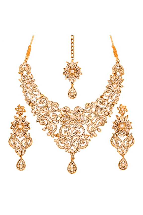 by Touchstone Indian Handcrafted Filigree Rhinestone Jewelry Gold Tone Necklace For Women.