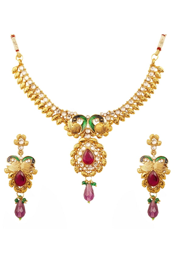 by Touchstone Indian Hollywood peacock meenakari white purple jewelry necklace in antique gold tone for women