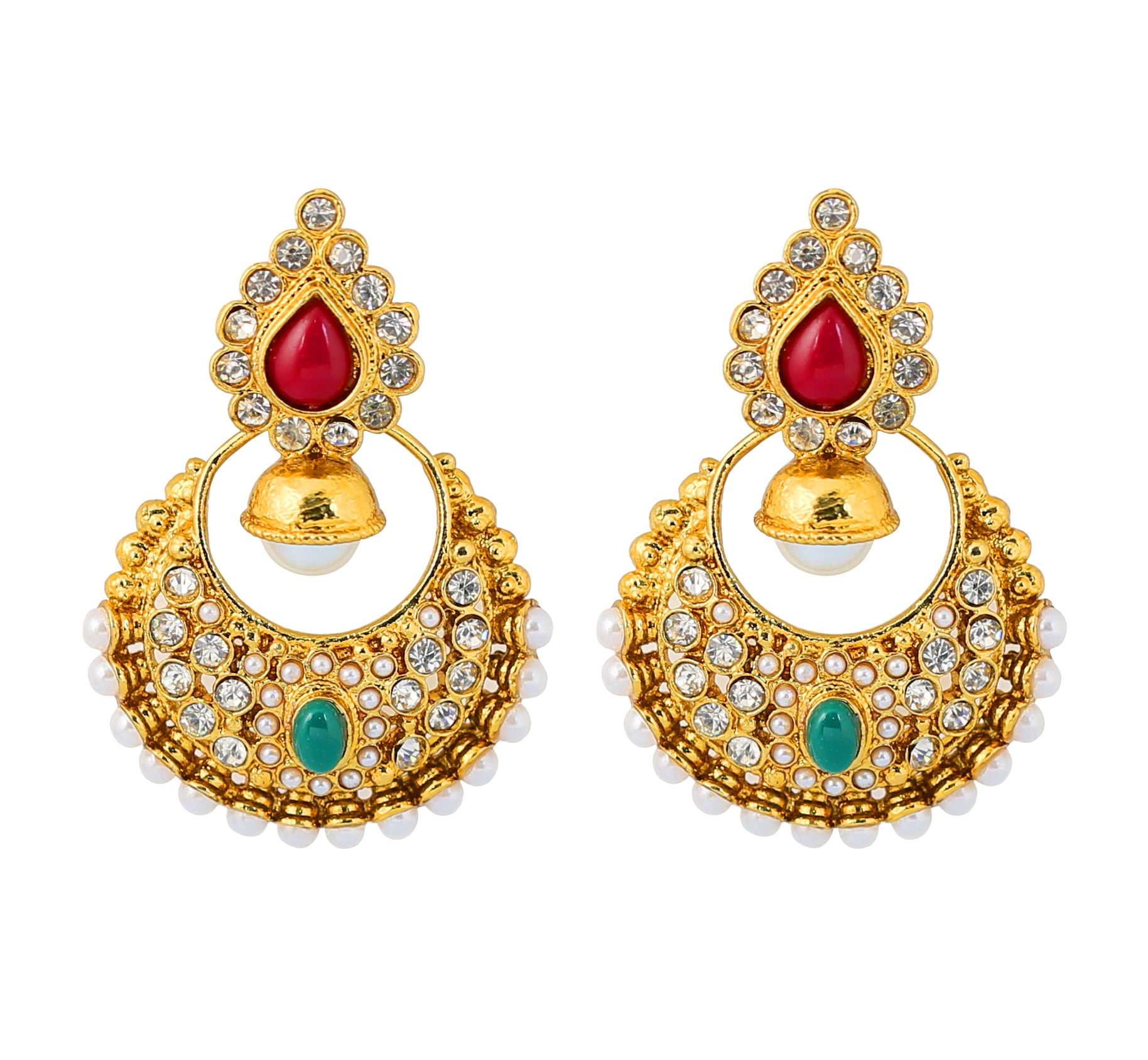 Sunsoul by Touchstone Indian Bollywood Chandbali Moon Kundan polki faux  pearls and faux turquoise blue Rhinestone long bridal designer jewelry  chandelier earrings for women in gold tone - Walmart.com