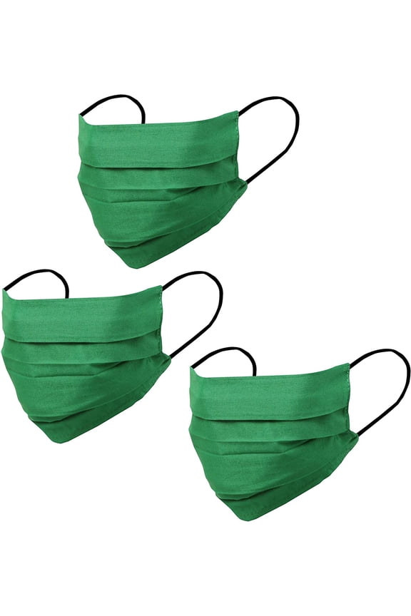 by Touchstone Soft Cotton Face Masks Reusable Machine Washable Handcrafted Double Layer Fabric for women, men. (Pack of 3). Solid Green
