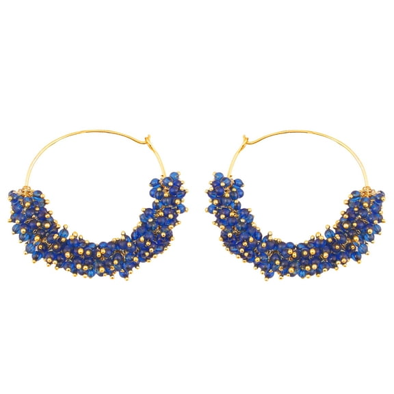Sunsoul by Touchstone "Tribal Bohemian Chic" Indian Bollywood young choice blue beads designer hoop earrings for women in gold tone