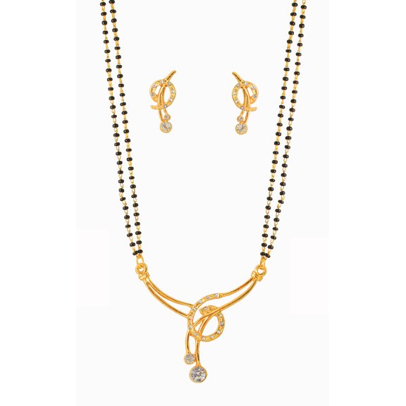 Sunsoul by Touchstone gold tone Indian Hollywood ethnic white rhinestones pretty mangalsutra necklace set jewelry for women