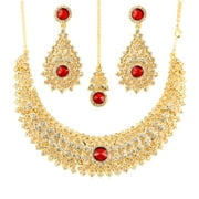 Sunsoul by Touchstone gold tone Indian Hollywood rhinestones faux ruby exclusive bridal jewelry hasli necklace set