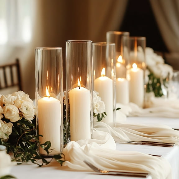 Sunspire 35pcs Clear Glass Cylinder Vases, Hurricane Glass Candle Holders, 10, 15, 20, 25, 30 Inch Tall Cylinder Vases for Centerpieces, Glass Flower Vase Floating Candle Holder Vase for Table Shelf