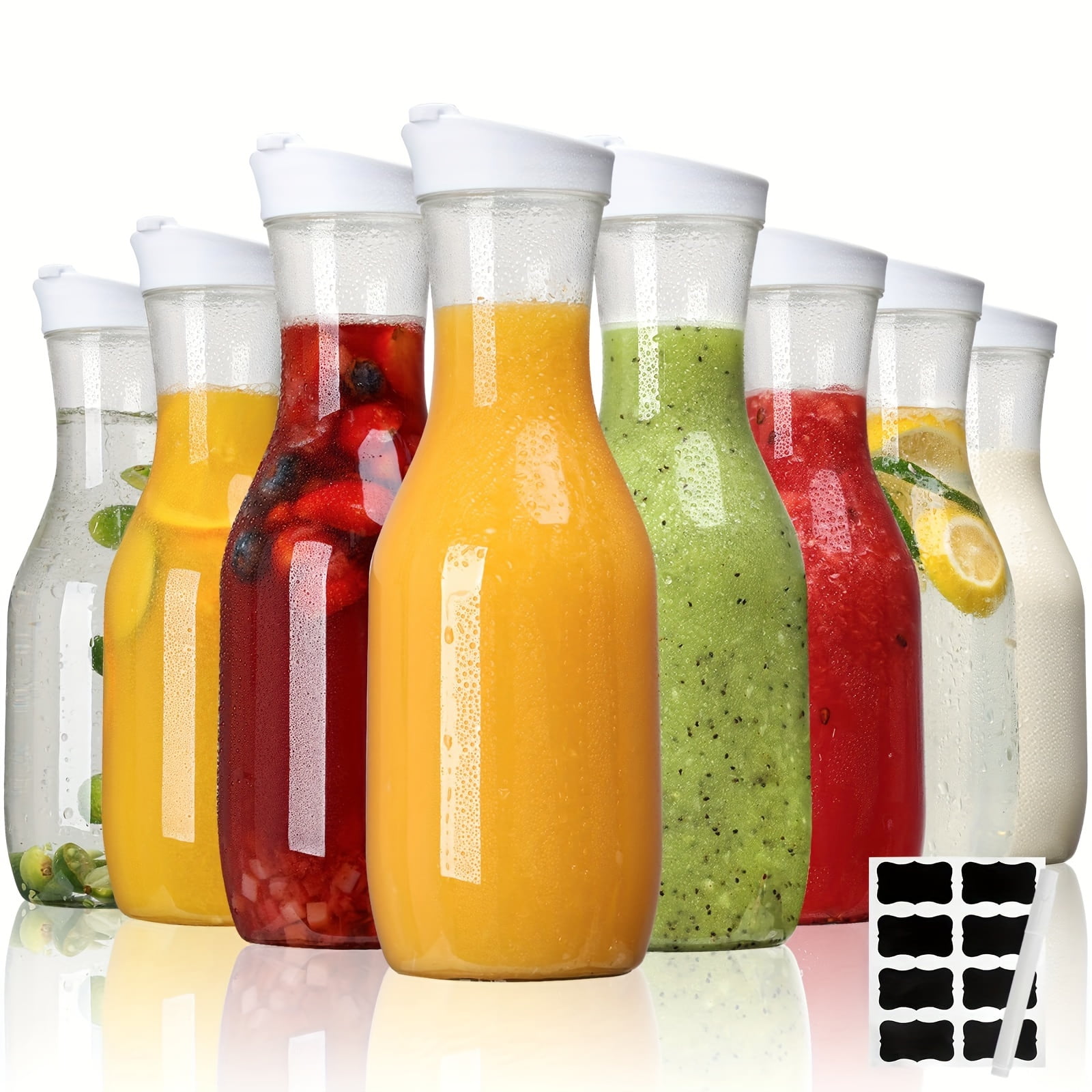 Sunspire 8pcs Of 50 Ounce Juice Containers With Lids, Plastic Water ...