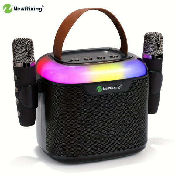 Sunspire Wireless Karaoke Machine with 2 Microphones, Wireless Portable Speaker, Singing machine, 13W Big Volume, Clear sound, RGB Lights, With placement rack, Entertainment Family
