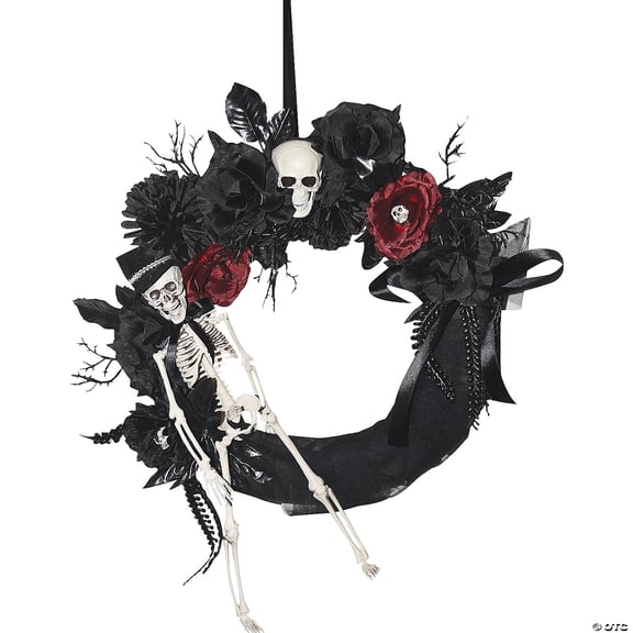 Sunstar Door Wreath Gothic Skeleton Halloween Decoration - 17 in