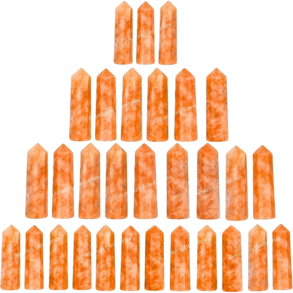 Sunstone Crystal Points Set Pack of 3 Natural Healing Wand Stones for Crystal Grids, DIY Crafts, Meditation & Energy Work