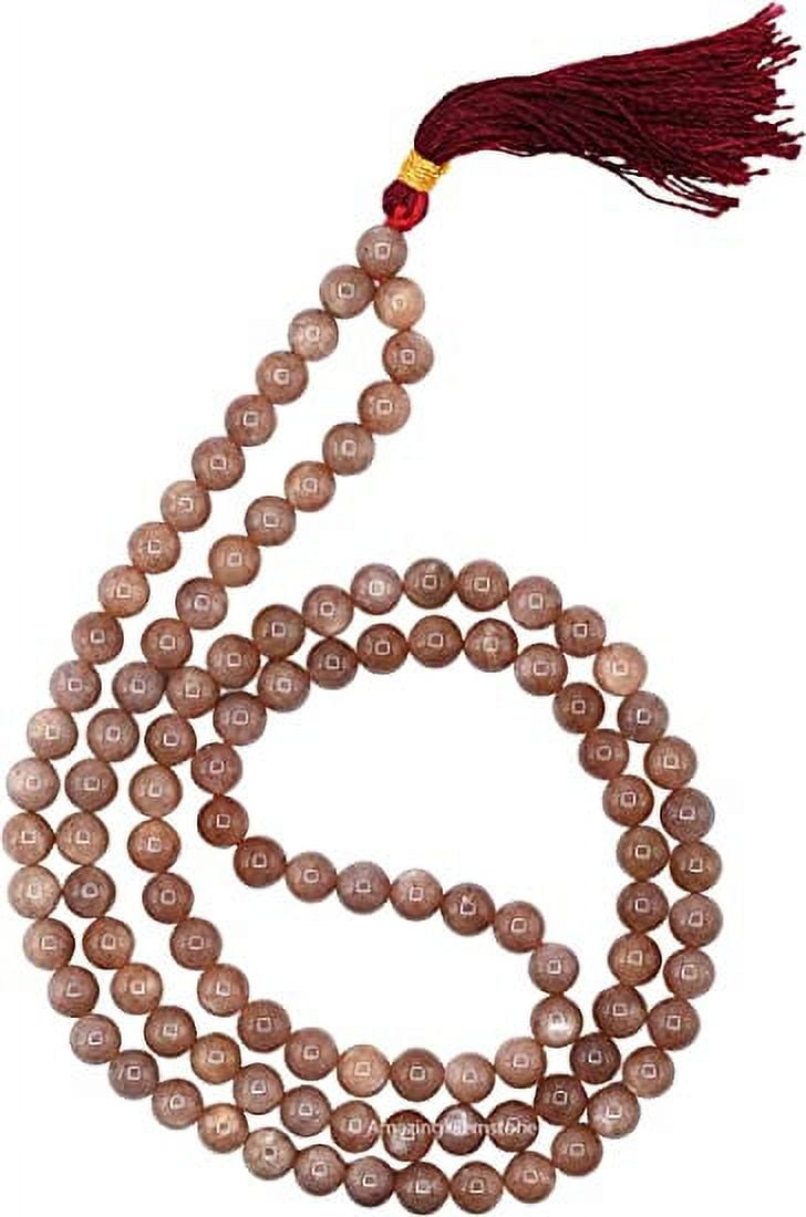 Collana Mala 108 Perle In Sunstone Blu Naturale AAA - 8 Mm, Annodata A Mano, Per Yoga E Meditazione