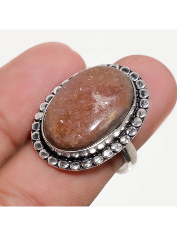 Sunstone Oval Gemstone Ring Handmade Antique Design Wedding Jewelry 8" FR 749