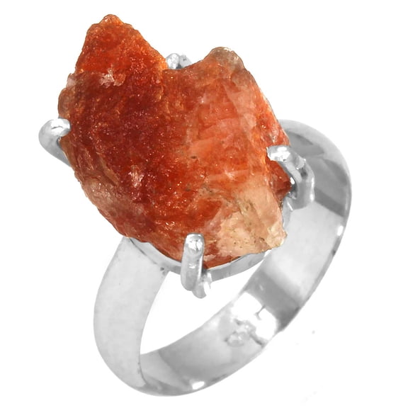 Sunstone Rough Ring 925 Sterling Silver Women Jewelry