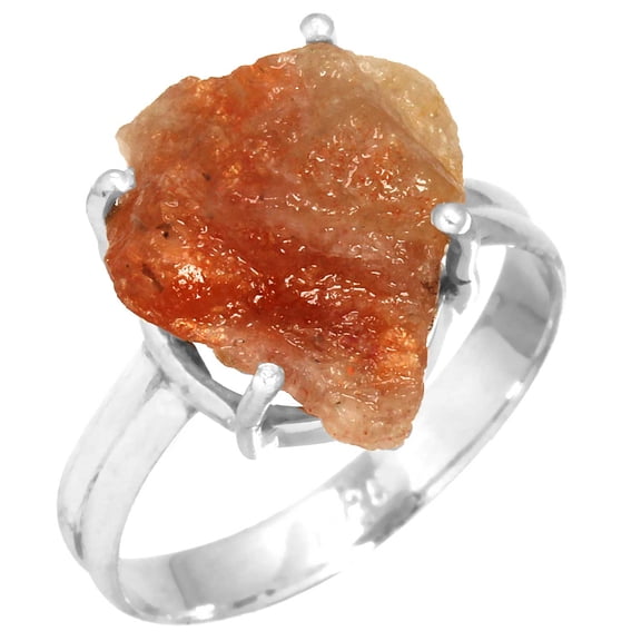 Sunstone Rough Ring 925 Sterling Silver Women Jewelry