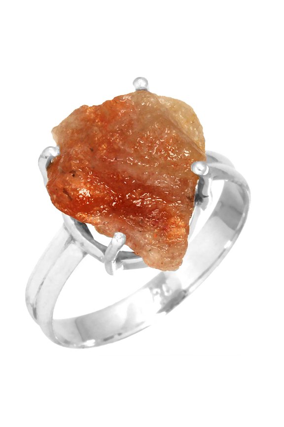Sunstone Rough Ring 925 Sterling Silver Women Jewelry