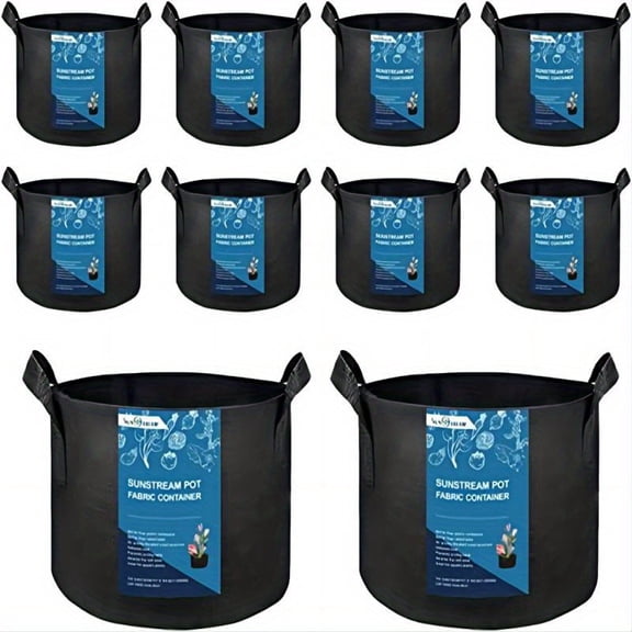 Sunstream 10-Pack Durable Thick Nonwoven Fabric Planting Bags with Handles for Growing Tomatoes, Potatoes, Vegetables, And Strawberries