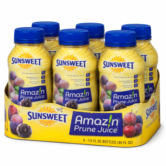 Sunsweet Amazin Prune Juice 7.5 fl oz Bottles 6 Pack 100% Natural Digestive Health Juice