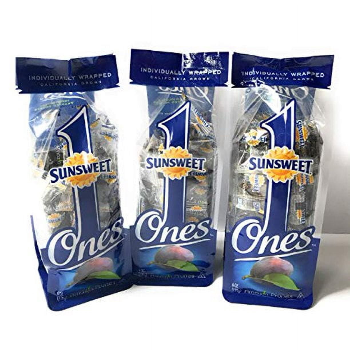 Sunsweet Ones Individually Wrapped California Pitted Prunes - 3 Packages (Each Package Is 6 Ounces)