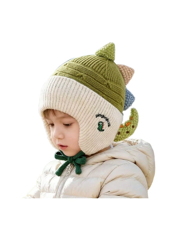 Toddler Beanie Dinosaur Spiked Earflap Warm Knit Winter Hat for Boys Girls 1-4 Years