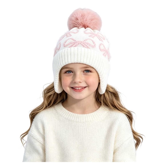 Suntak Toddler Beanies for Girls Warm Cute Pattern Winter Hat with Pom Pom 2-6 Years