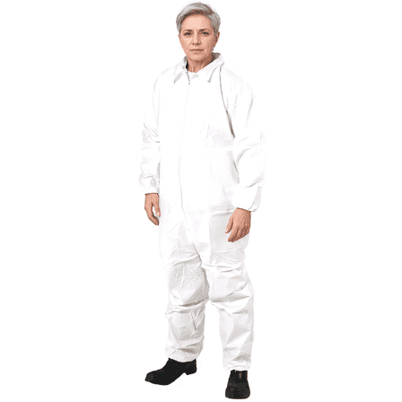 Suntech Microporous Protective Coveralls, Elastic Wrists and Ankles, Disposable Hazmat PPE, White, 25 Case (XL)