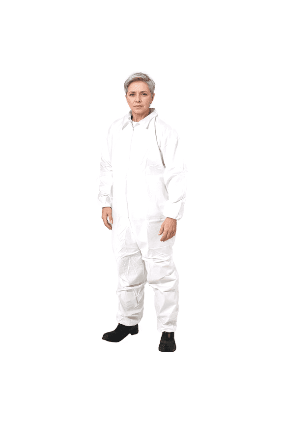 Suntech Microporous Protective Coveralls, Elastic Wrists and Ankles, Disposable Hazmat PPE, White, 25 Case (XL)
