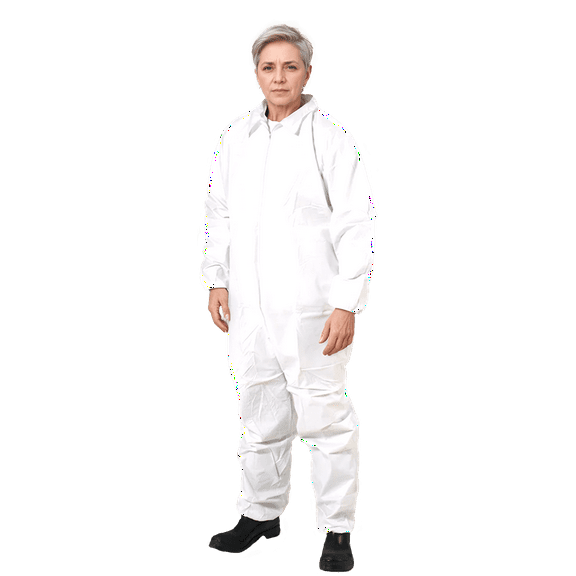 Suntech Microporous Protective Coveralls, Elastic Wrists and Ankles, Disposable Hazmat PPE, White, 6 Pack (LG)