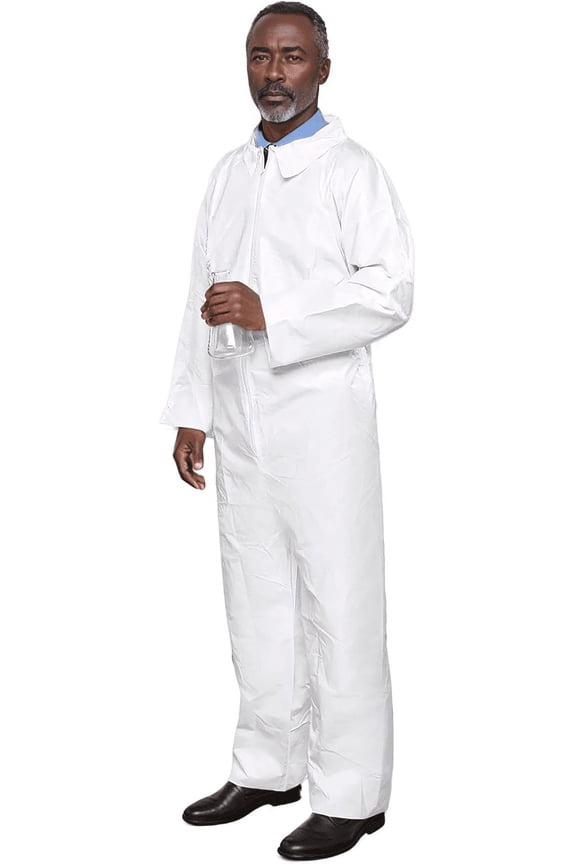 Suntech Microporous Protective Coveralls, Open Wrists and Ankles, Disposable Hazmat PPE, White, 6 Pack (SM)