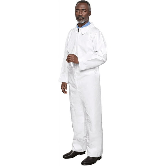 Suntech Microporous Protective Coveralls, Open Wrists and Ankles, Disposable Hazmat PPE, White, 6 Pack (XL)