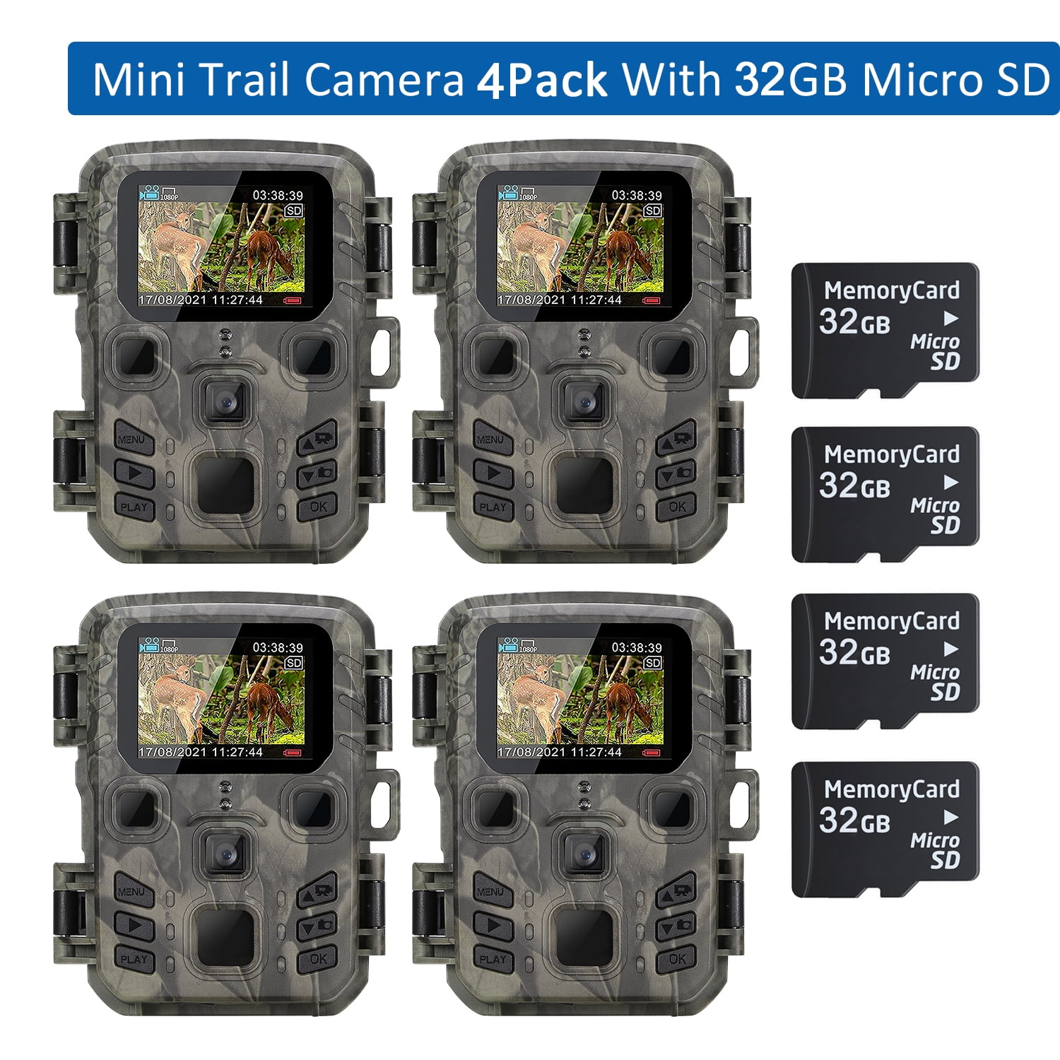 SuntekCam 24MP 1080P Mini Game Camera【4 Pack】with 32G Micro SD Card