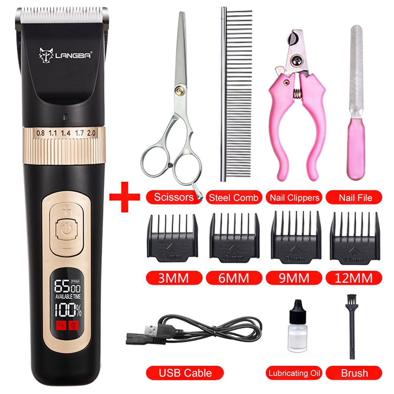 Pet Hair Clipper with LED Light, Professional Pet Hair Clipper for Dogs