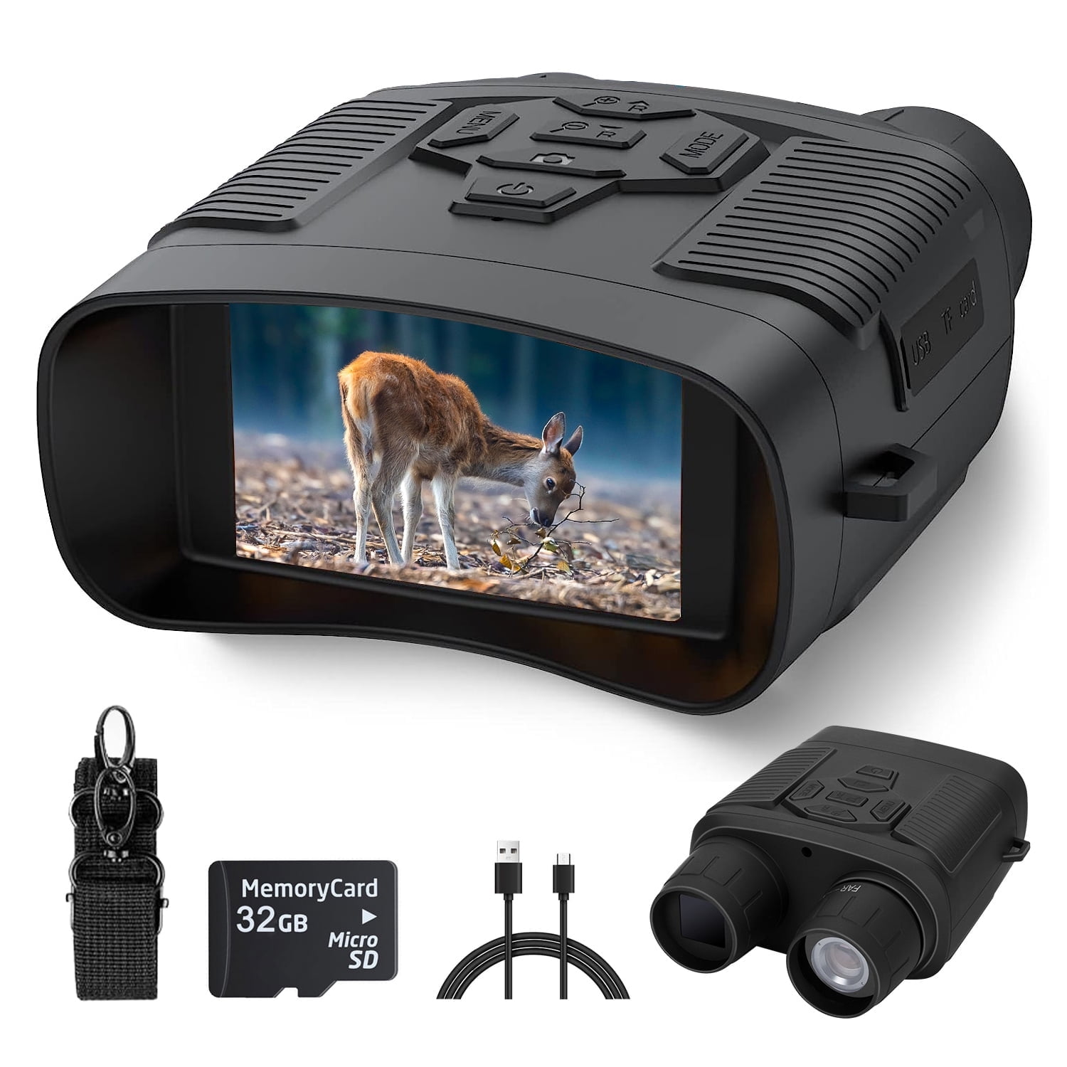 SuntekCam NV800 Adult 6X Zoom 24mm Infrared Night Vision, 3-inch TFT Screen Binoculars with 32GB SD Card and USB-C Cable