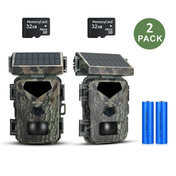 SuntekCam Solar Powered Game Camera【2 Pack】20MP 1080P Trail Camera with Night Vision LED Wildlife Waterproof Hunting Camera Wildgame Hunting Trail Monitors