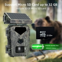 SuntekCam Solar Powered Trail Camera with SD Card 20MP 1080P Rechargeable Game Wildlife Hunting Camera Built-in 3000mAh Battery IP66 Night Vision
