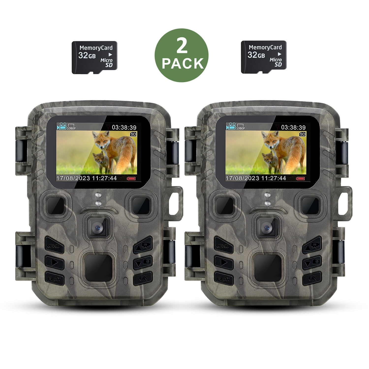 SuntekCam Trail Camera 2 Pack 24MP 1080P Mini Game Camera HD Resolution with 32GB Micro SD Card Hunting Camera Low Glow Night Vision Motion Activated