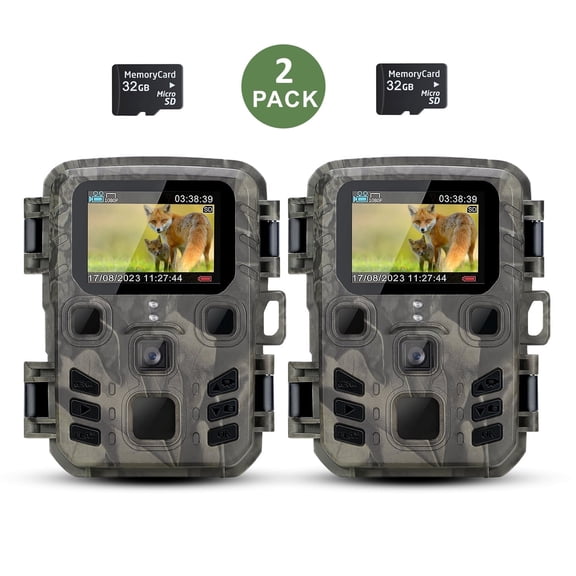Open Box SuntekCam Trail Camera 2 Pack 24MP 1080P Mini Game Camera HD Resolution with 32GB Micro SD Card Hunting Camera Low Glow Night Vision Motion Activated Waterproof for Outdoor Scouting Wildlife Monitor