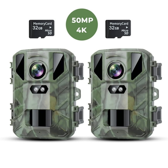 SuntekCam Trail Camera 2 Pack MINI Game Camera 50MP/4K Resolution with 32GB Micro SD Card Hunting Camera with No Glow Night Vision Motion Activated Waterproof for Outdoor Scouting Wildlife Monitor